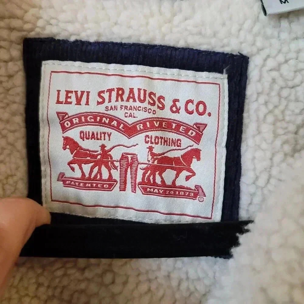 Levi's Men's Corduroy Sherpa Trucker Button Jacket, Navy, Size Medium - Picture 7 of 14